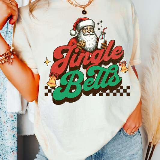 Retro Jingle Bells Santa Christmas DTF TRANSFER or UV DTF STICKER