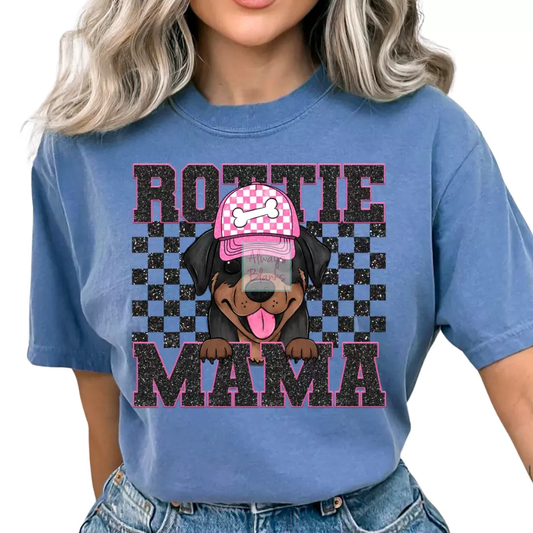 Rottie Mama (Black) Faux Sequins Faux Embroidery Mom DTF TRANSFER or UV DTF STICKER DECAL
