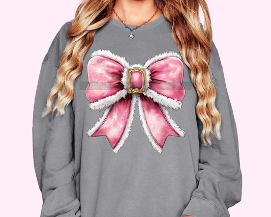 Christmas Pink Fluffy Coquette Bow DTF TRANSFER or UV DTF STICKER