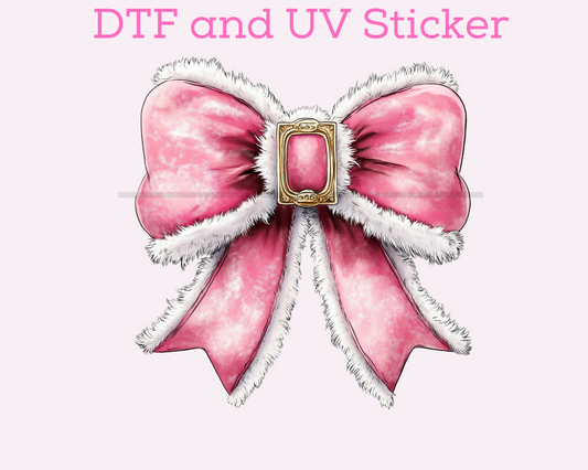 Christmas Pink Fluffy Coquette Bow DTF TRANSFER or UV DTF STICKER