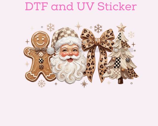 Neutral Leopard Santa  Christmas DTF TRANSFER