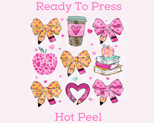 School Coffee Coquette Bow Collage School Trendy DTF TRANSFER or UV DTF STICKER DECAL