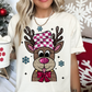 Pink Checkered Faux Sequins Reindeer DTF TRANSFER