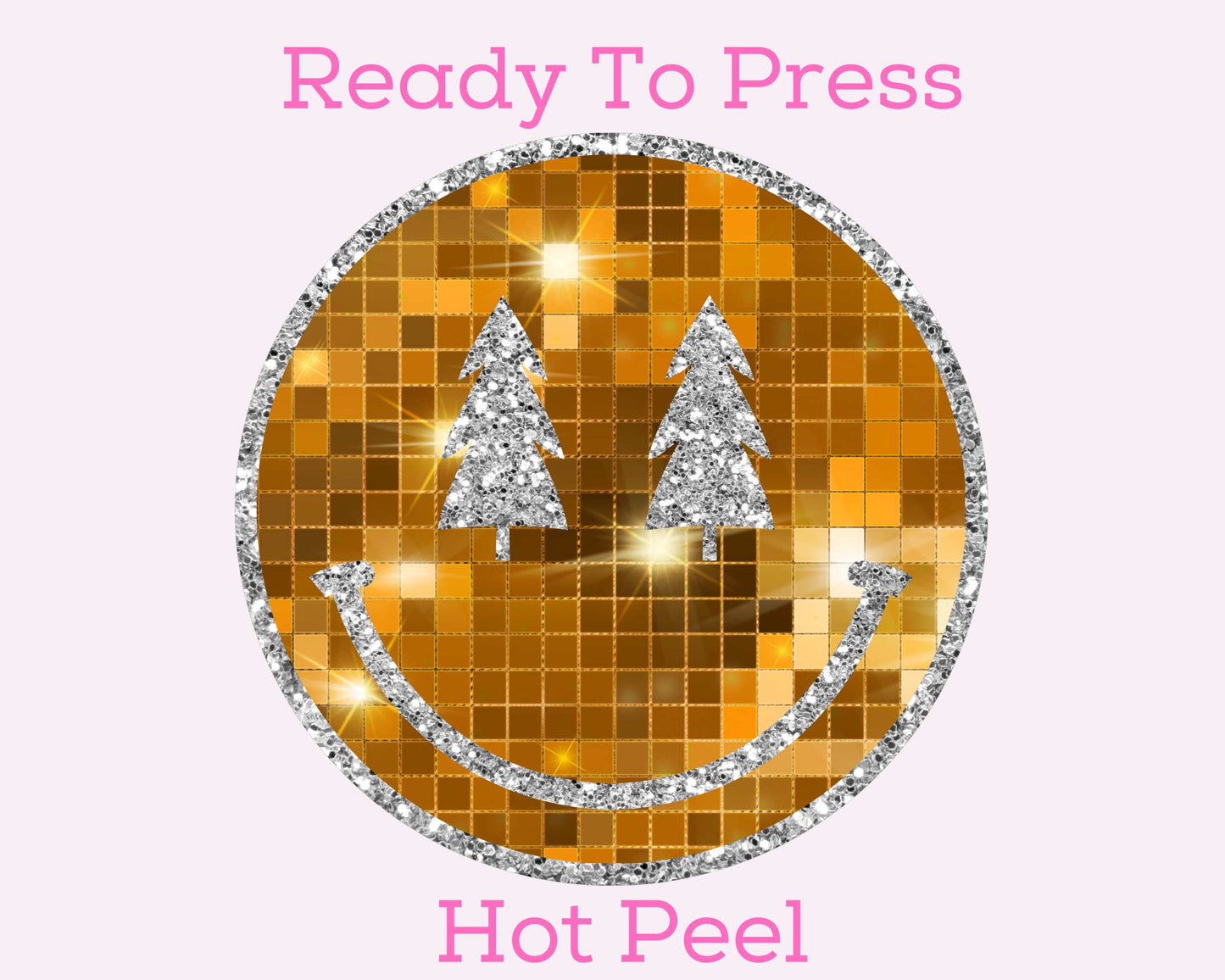 Gold Tree Smiley (Faux Sequins) DTF TRANSFER or UV DTF STICKER