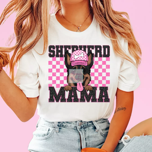 Shepherd Mama (Pink) Faux Sequins Faux Embroidery Mom DTF TRANSFER or UV DTF STICKER DECAL