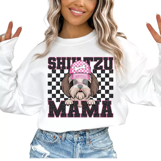 Shih Tzu Mama (Black) Faux Sequins Faux Embroidery Mom DTF TRANSFER or UV DTF STICKER DECAL