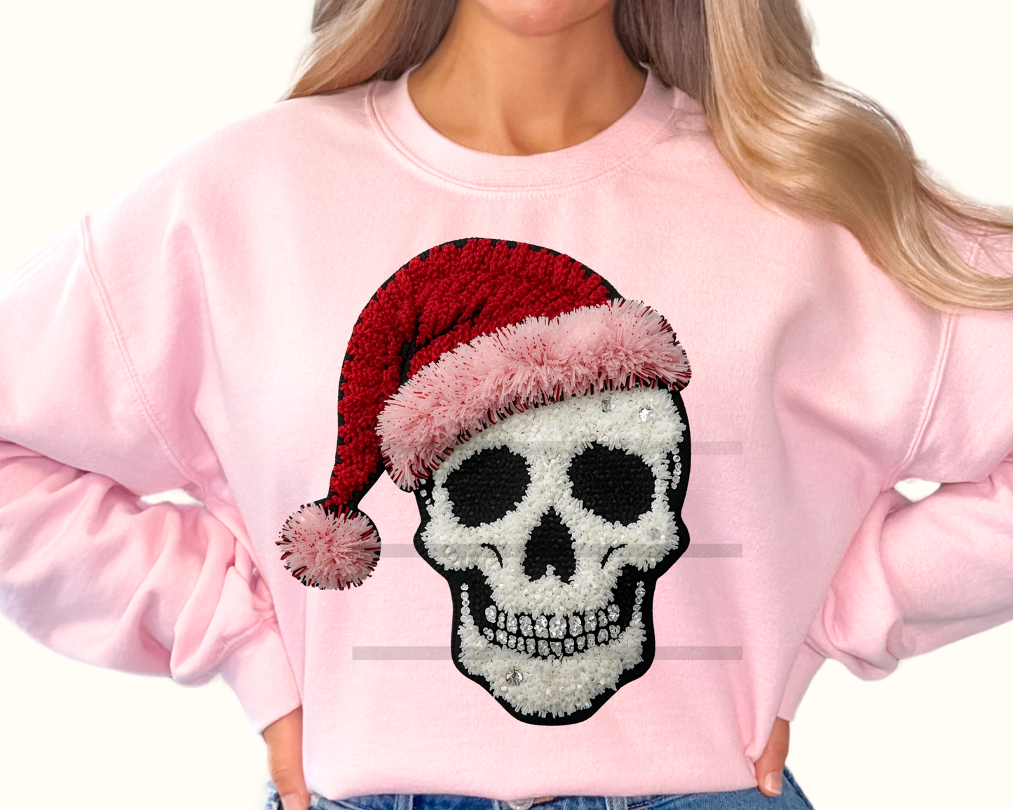 Skull Christmas Hat Sequins Faux Texture Christmas DTF TRANSFER