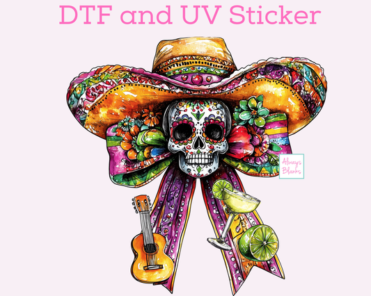 Cinco De Mayo Day of the Dead Skull DTF TRANSFER or UV DTF STICKER