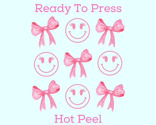 Smiley Faces & Bows Coquette Bow DTF TRANSFER or UV DTF STICKER DECAL