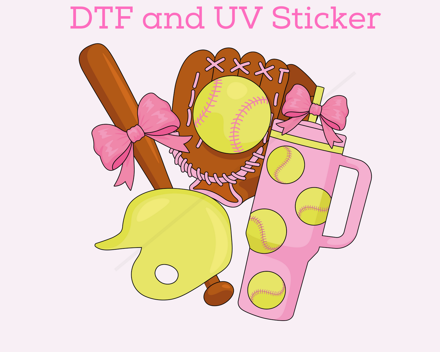 Softball Coquette bow DTF TRANSFER or UV DTF STICKER DECAL