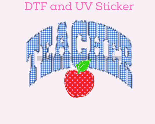 Teacher Gingham DTF TRANSFER or UV DTF STICKER DECAL