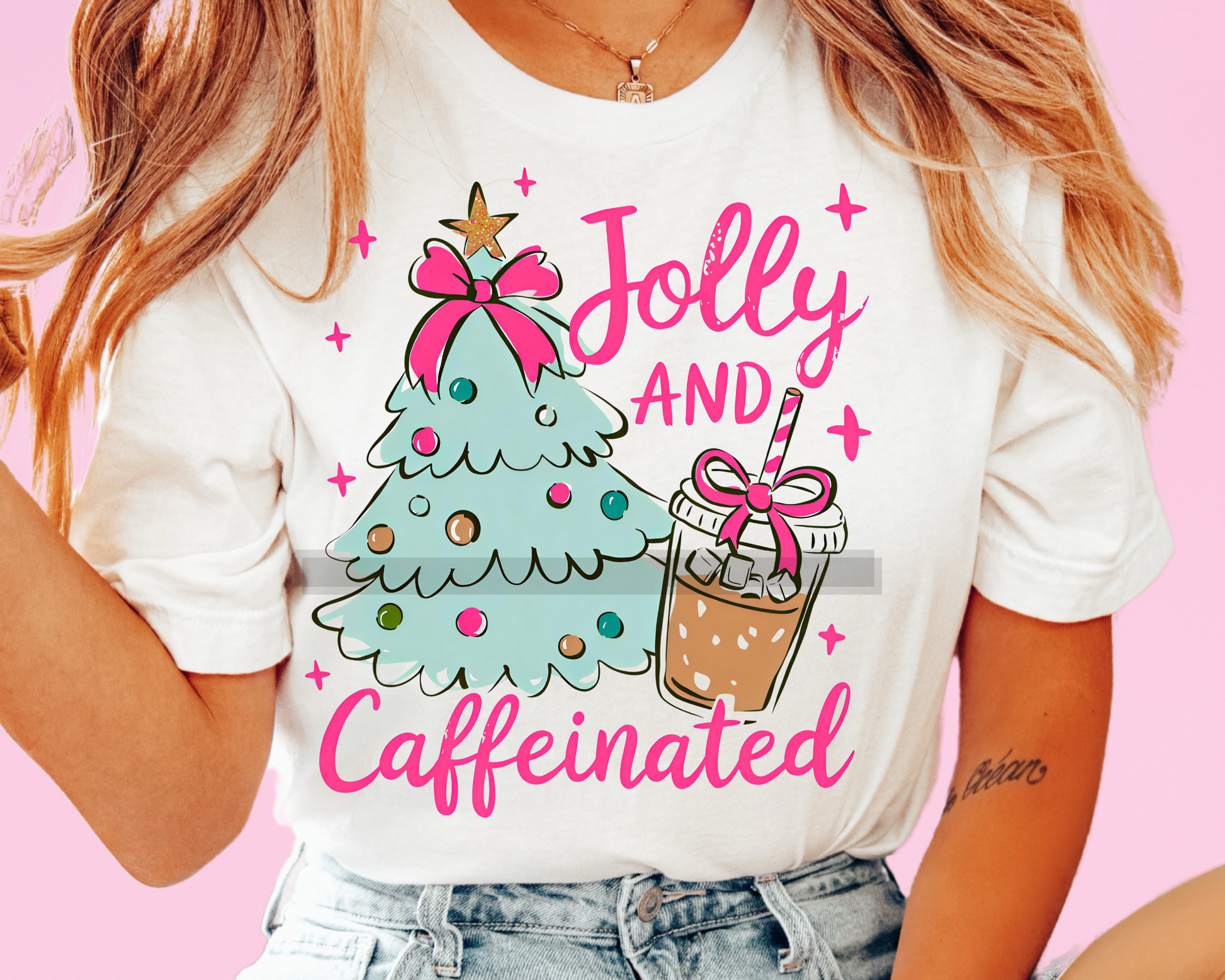 Teal Jolly And Caffeinated Coffee Christmas DTF TRANSFER or UV DTF STICKER