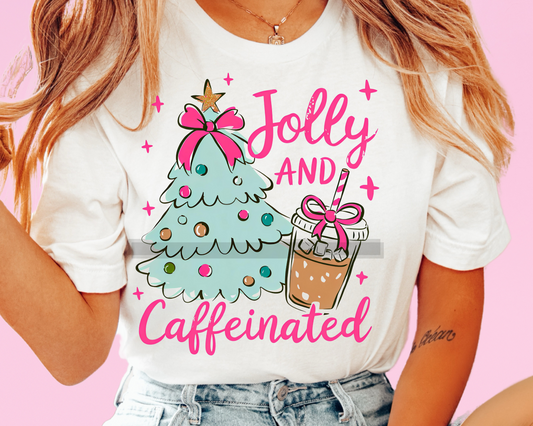 Teal Jolly And Caffeinated Coffee Christmas DTF TRANSFER or UV DTF STICKER