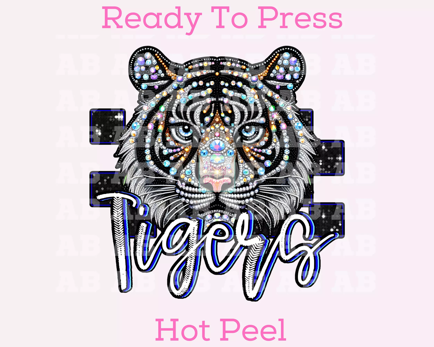 Checkered Tigers Faux Embroidery School Mascot DTF TRANSFER or UV DTF STICKER