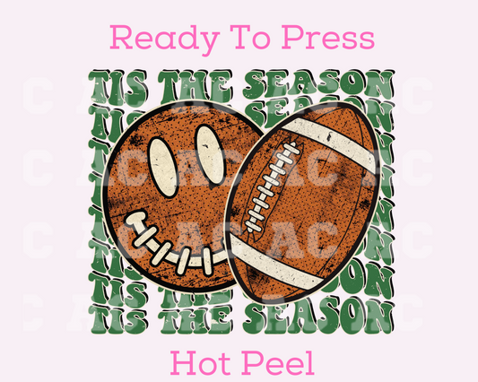 Tis The Season Football Smiley DTF TRANSFER or UV DTF STICKER DECAL