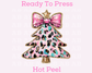 Pink Leopard Tree Coquette Bow Christmas DTF TRANSFER or UV DTF STICKER DECAL