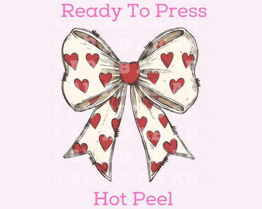 White Coquette Bow With Red Hearts Trendy Valentine's Day DTF TRANSFER or UV DTF STICKER DECAL