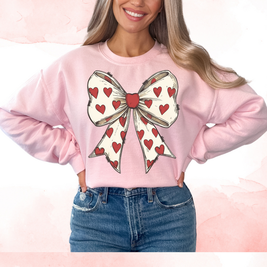White Coquette Bow With Red Hearts Trendy Valentine's Day DTF TRANSFER or UV DTF STICKER DECAL