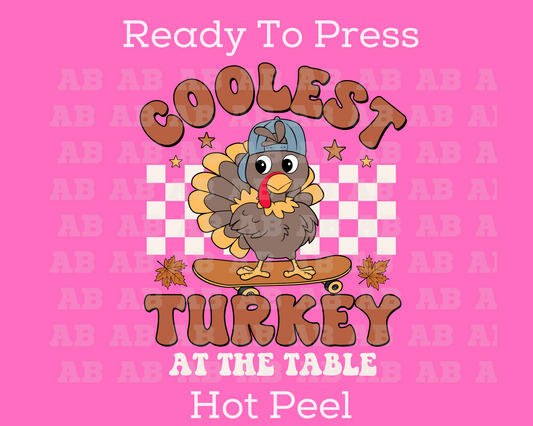 Coolest Skateboarding Turkey (White) Thanksgiving DTF TRANSFER or UV DTF STICKER DECAL