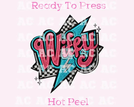 Wifey Checkered Faux Embroidery Wife Dtf Transfer