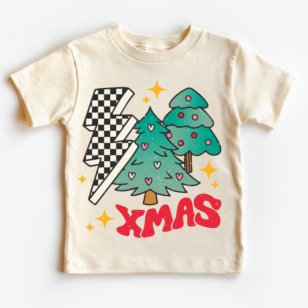 Checkered Xmas Bolt And Trees (Distressed) Christmas DTF TRANSFER  or UV DTF STICKER