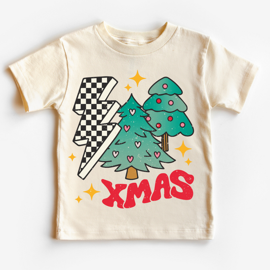 Checkered Xmas Bolt And Trees (Distressed) Christmas DTF TRANSFER or UV DTF STICKER