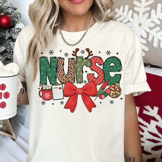 Christmas Nurse With Bow Christmas DTF TRANSFER or UV DTF STICKER